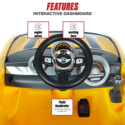 Rollplay 6V Mini Cooper Kid's Ride-On Car - For Boys & Girls Ages 3 & Up - Battery-Powered Ride On Toy - Yellow