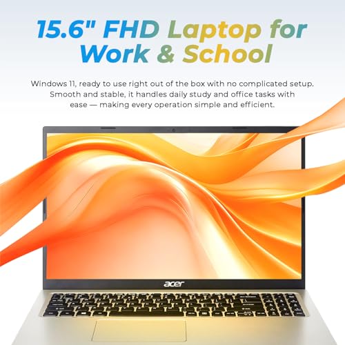 Image of Acer Aspire 15.6 inch FHD Laptop for Home & Work, Intel Celeron N4500, 8GB RAM, 128GB SSD, Windows 11, Fast WiFi, HDMI, Thin & Lightweight