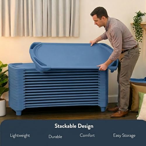 Image of Angeles Sleeping Cot Daycare Essentials, Ocean Blue, Standard, Single | Fully Assembled Toddler Cot, Breatheable Sof-Tex Mesh & Durable Steel Frame, Stackable Cots for Preschools and Daycares