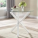 Runder Esstisch für 2 oder 4 Sitze küchentisch Esszimmertisch aus Glas und Chrom Glastisch Moderner Stil Runder Tisch für Wohnzimmer Büro Küche（Keine Tischbeine ）