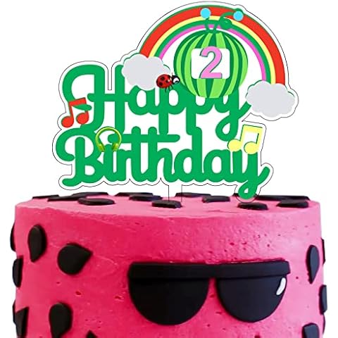 Watermelon 2nd Birthday Cake Topper Kid's Second Birthday Cake Topper Two Years Old Party Decorations Baby Melon Cake Topper for Boy's Girl's 2nd Birthday Cover
