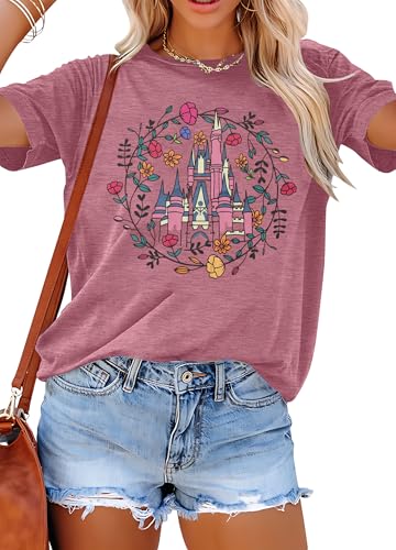 SFHFY Magical Shirt for Women Magic Kingdom T Shirt Family Vacation Tee Castle Fairy Tale Graphic Short Sleeve Tops