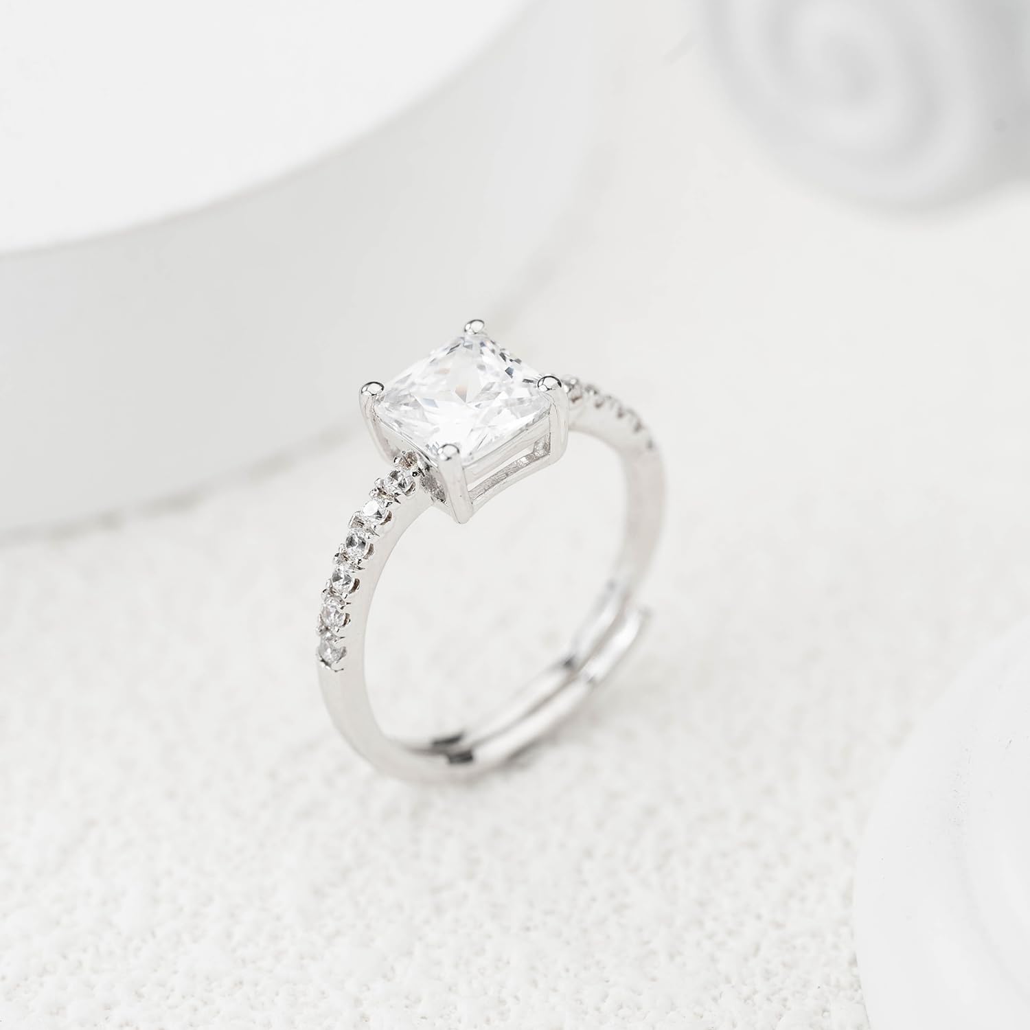 Adjustable 92.5 Sterling Princess Solitaire Ring for Engagement