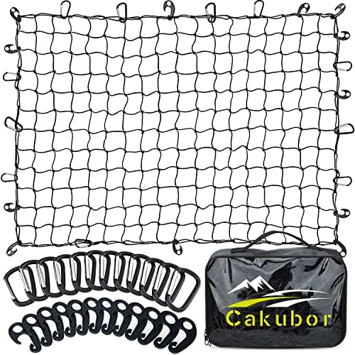 Cakubor Cargo Net for Pickup Truck Bed SUV, 4'x6' Stretches to 10'x15' Roof Rack Net, Small 4”x4” Mesh Heavy Duty Bungee Cargo Net, Compatible with Dodge Ram, Chevy Ford, Toyota