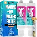 Better Boat 2 Pack Inline RV Water Filter, NSF Certified, Marine Grade, for Hose, Campers, and Garden, Includes Flexible Protector