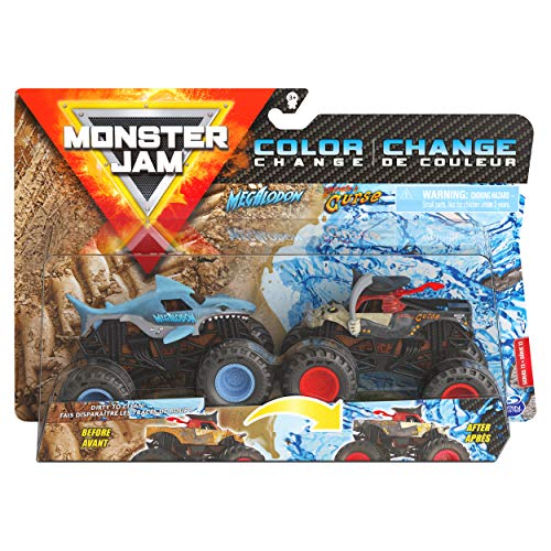Monster Jam Megalodon vs Pirate's Curse - 1:64 Scale Color-Changing Trucks Double Pack for Kids Aged 3 and Up