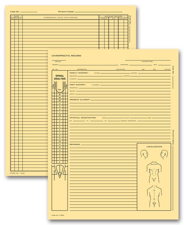 Chiropractic Exam Records Spinal Diagram Card File Fold 5 x 8" Qty 100