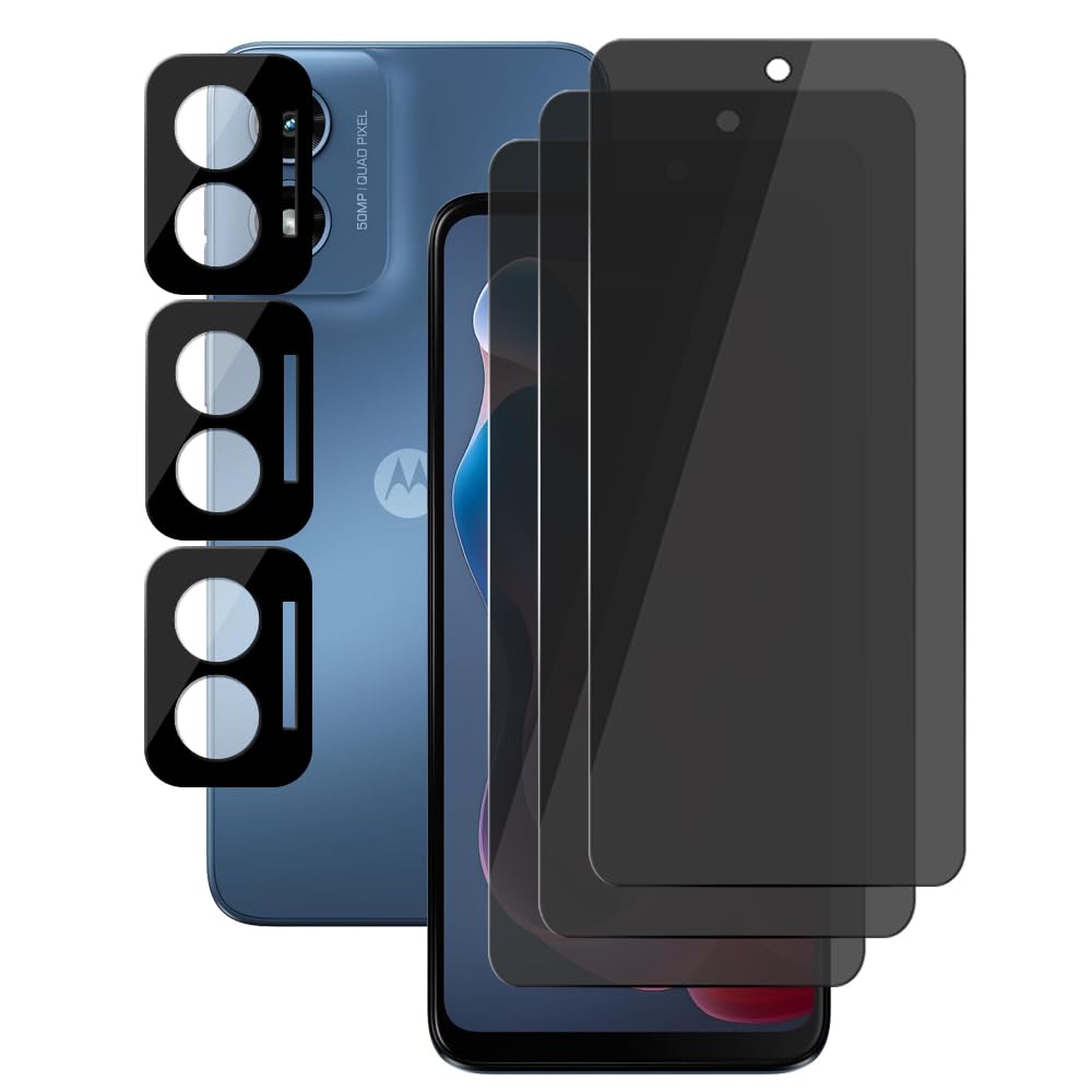 UZWZW (3+3) For Motorola Moto G Play 2024 / Moto G Play Gen 3 (3 Pack) Anti Spy Private Tempered Glass Privacy Screen Protector with Camera Lens Protector