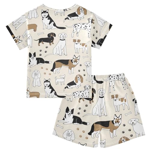 Pajama Short Sets Cute Dogs Soft Cotton Summer Sleepwear 2 Piece PJS Size 5-14T2