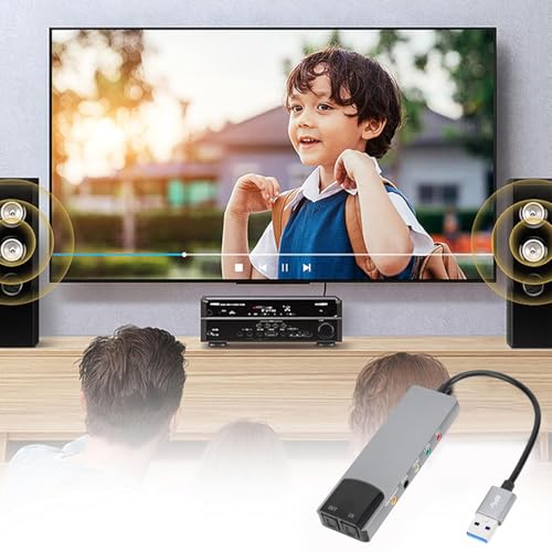 Tonysa 7.1 USB-Surround-Soundkarte mit Digitalem SPDIF-Sound, Hochauflösende Musik, Externe Soundkarte, Plug-and-Play, für Laptop-PC, Silber