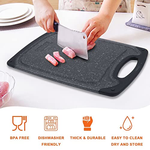 Chopping Board Set,3PCS Plastic Chopping Boards for Kitchen Non-Slip Cutting Boards with Grip Handle Juice Grooves Grinding Groove Large Chopping Boards for Meat Vegetables Fruits (Black) - Image 5