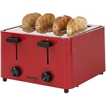 Courant 4 -Slice Toaster Cool Touch with Extra Wide Slots For Bread, Bagels & Waffle with 6 Adjustable Shade Settings, CrumbTray & Cancel Function Extra-Lift Feature, compact Design Red