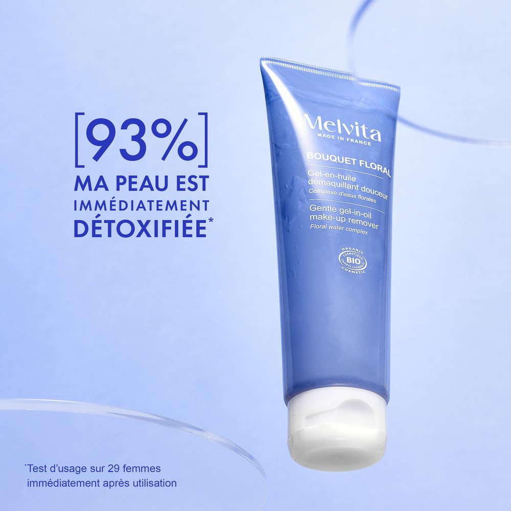 Melvita - Gel en Huile Démaquillant - Bouquet Floral - Élimine Impuretés et Maquillage, Thé Vert - Soin Doux pour Peaux Sensibles - 125 ml