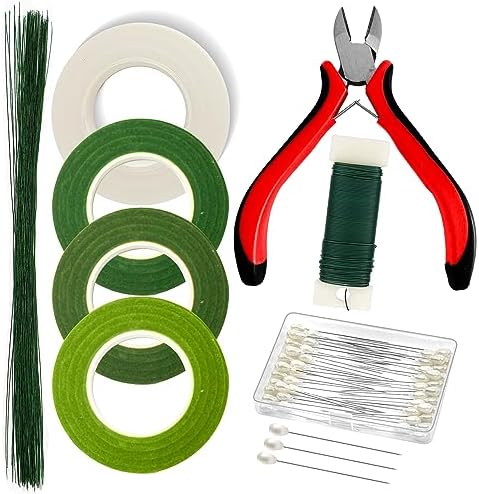 Floral Tape Arrangement Kit - 4 Pcs Floral Tape, 22 Gauge Paddle Floral Wire, 26 Gauge Floral Wire Stems & Floral Wire Cutter for Bouquets banquets, DIY Flower Crafts & Wreath Making Supplies