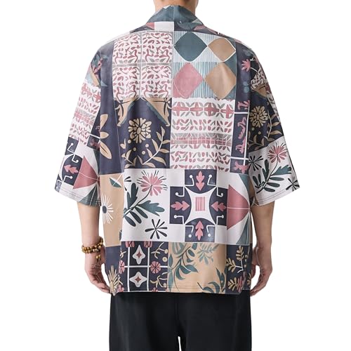 Image of PRIJOUHE Men's Japanese Kimono Cardigan Jackets Casual Long Sleeve Open Front Coat Lightweight Yukata Outwear