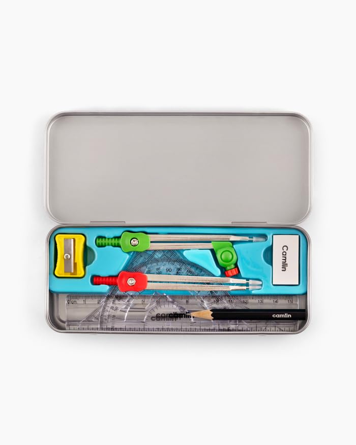 Image of Camel Scholar Basics Geometry Box - Premium 12-Piece Technical Drawing Set in Sturdy Metal Case for School & Professional Use