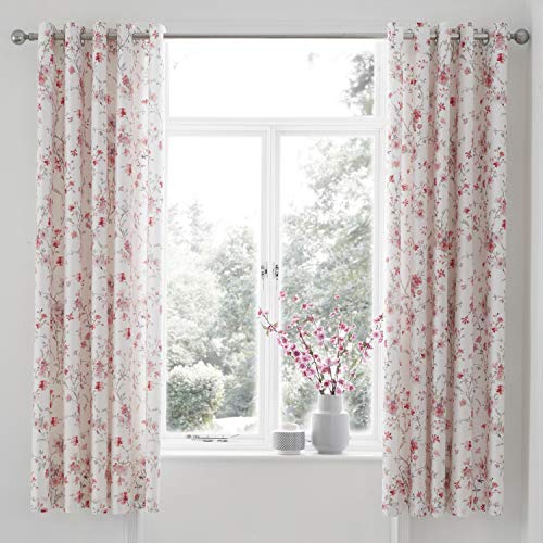 Catherine Lansfield Jasmine Vorhänge mit Ösen, Blumenmuster, 168 x 183 cm, Weiß Cover