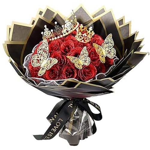 Amazon｜Xixining グリッターローズブーケ レッド人工ローズフラワー