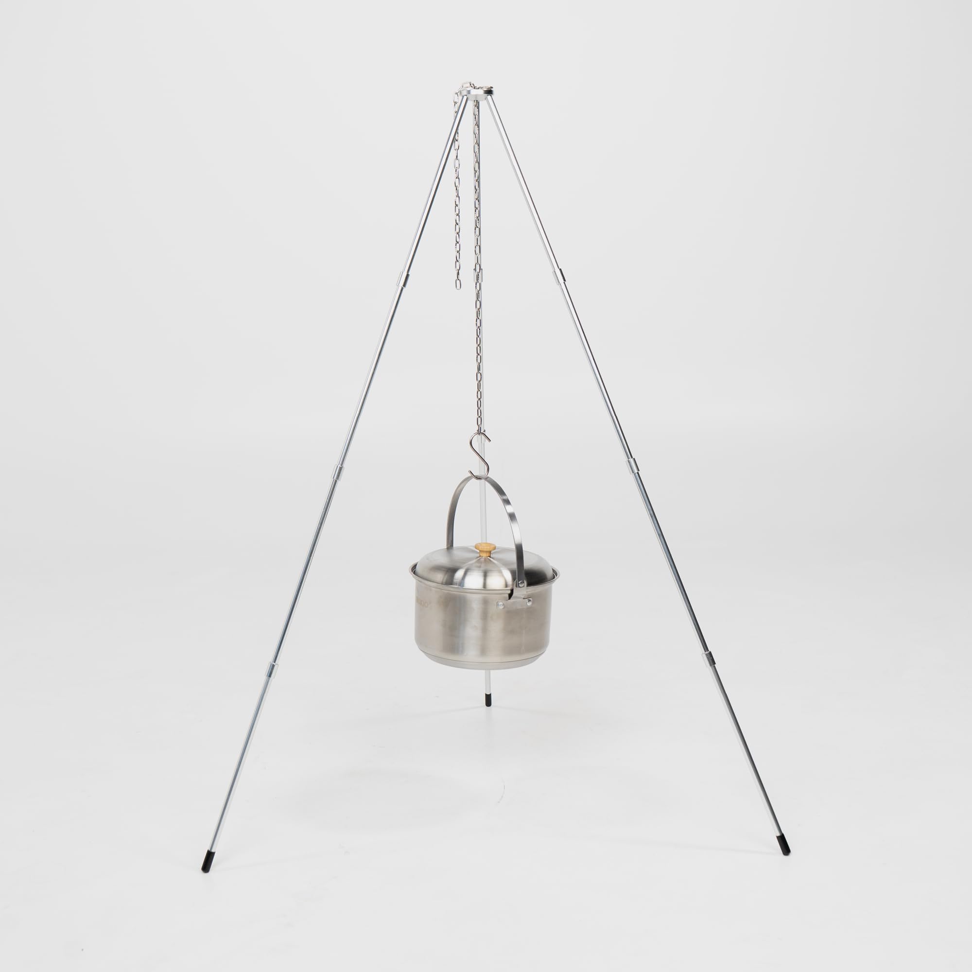 BOXIO TRIPOD – Leichtes Camping-Dreibein Aus Aluminium (585 G), Bis 20 Kg Belastbar – Steckbar, Werkzeugfrei, Mit Haken & Kette – Für Outdoor-Kochen & Feuerschalen