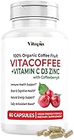Vista 1 de Vitacoffee Píldoras de cafeína – Fruta de café, vitamina C, vitamina D, gluconato de zinc – Energía, memoria, enfoque, antioxidante, soporte