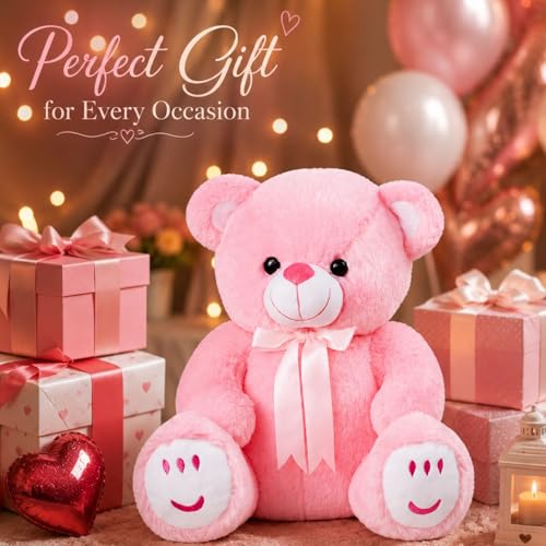 Image of Pink Teddy 30cm | Ultra Soft Plush Stuffed Toy | Cute Hugging Pillow | Gift for Kids Boys Girls