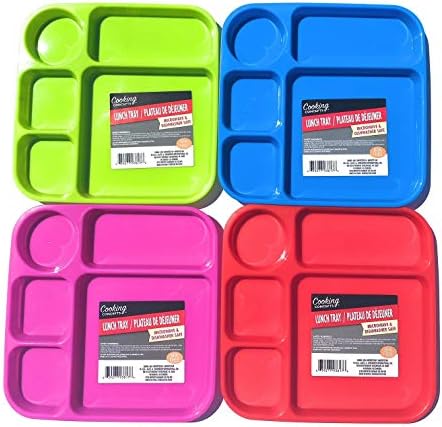Cooking Concepts Divided Lunch Tray Bundle-Set of 4 Kids colorful dinner breakfast BPA free microwave dishwasher safe individual plates toddlers all ages