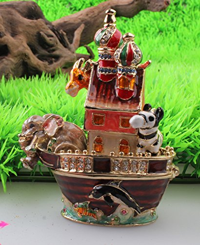 Znewlook Festival Gift Boat Trinket Box Crystals Boat Jewelry Trinket With Elephant, Zebra And Animals #TOP3