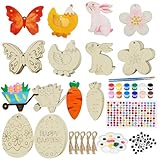 40PCS Wooden Easter Ornaments to Paint, Easter Wooden Painting Craft Kit, 8 Styles Unfinished Blank Wood Cutouts Egg Rabbit Butterfly Flower Hen DIY Paintable Crafts,Classroom Gifts & Easter Party