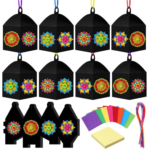 Maitys 16 Sets Mandala Themed Paper Lantern Craft Kit for Adults, DIY Spring Party Lanterns with Fun Tissue Paper Glue Handcrafts for Home Activities Cultural Ornaments Decorations