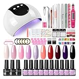 COSCELIA 7ML Kit Uñas de Gel 10PCS 24W Lampara U-V/LED Uñas con 3 Temporizadores (60s, 90s, 120s) Esmalte...