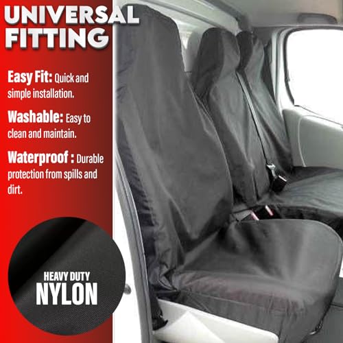 XtremeAuto Heavy Duty Universal Fit Van Seat Covers - Rugged Waterproof Van Seat Covers, Single + Double Bench, Nylon Van Seat Cover Set, Prevents Stains & Spills, Wipe Clean Material - 2