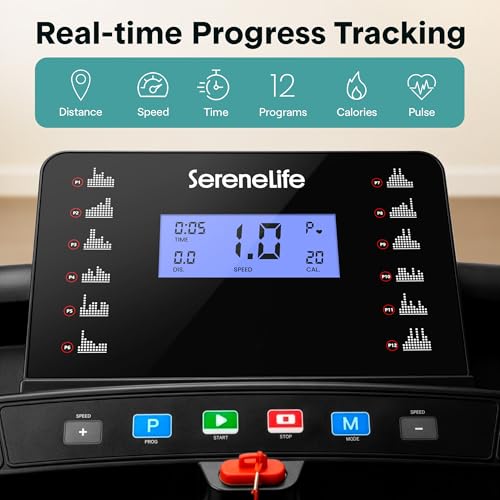 Image of SereneLife Treadmill with Incline & Handle Bars | Compact Portable Walking Pad & Treadmill for Home /Apartment | Wide Running Belt 40 inch x 16 inch | Includes Workout Trainer Program with Bluetooth App