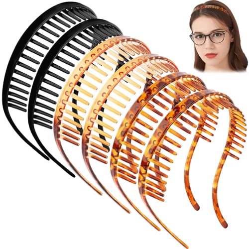 TOBATOBA Headbands for Women Glasses Wearers No Pressure No Headache Comfortable Head Bands Non Slip Sunglasses Square Headband Zig Zag Plastic Hairband with Teeth Hair Accessories for Women
