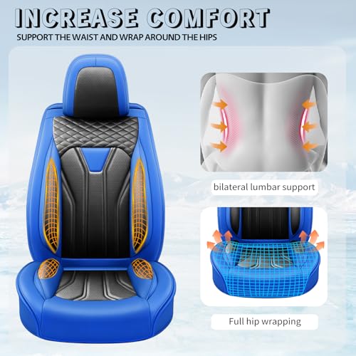 Image of Car Seat Covers Compatible with Chevy Equinox 2011-2026, Premium Leather Breathable, Wear Resistant, Airbag Compatible, All-Weather Protection & Full Coverage, 2 Front Seat Blue&Black
