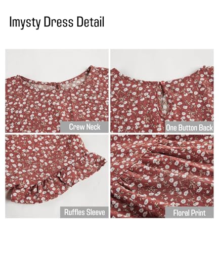 Image of Imysty Womens Boho Floral Ruffle Sleeve Babydoll Loose Flowy Casual Summer Pleated Mini Dress