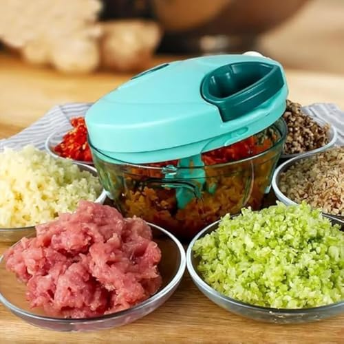 Image of Food Chopper 900ml, 4 Blade Steel Large Manual Hand-Press Vegetable Chopper Mixer Cutter to Cut Onion, Salad, Tomato, Potato 1000ml (Pack of 1) (dori Chopper)