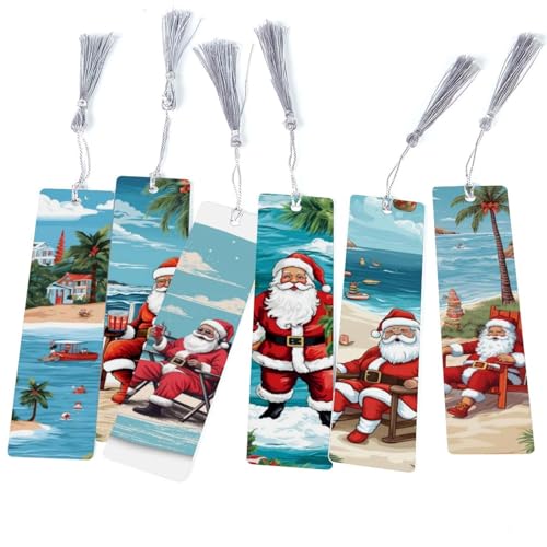 Marque-page Père Noël en vacances lot de 6 pour livre enfant et adulte
