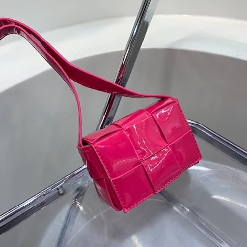 FANGREN Tissé Femmes Sac à bandoulière Petit Cuir Verni Concepteur Sac à bandoulière Dame Rouge à lèvres Sac Portefeuille Sac à Main 12.5x9x5cm RoseRed Cover