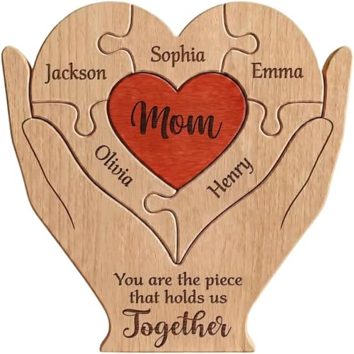 Mom Mum Mother You are The Piece that Holds Us Together - Personalized Wooden Family Puzzle Custom Name Puzzle Sign for Mom Grandma Mothers Day Birthday Gift Family Keepsake Decor