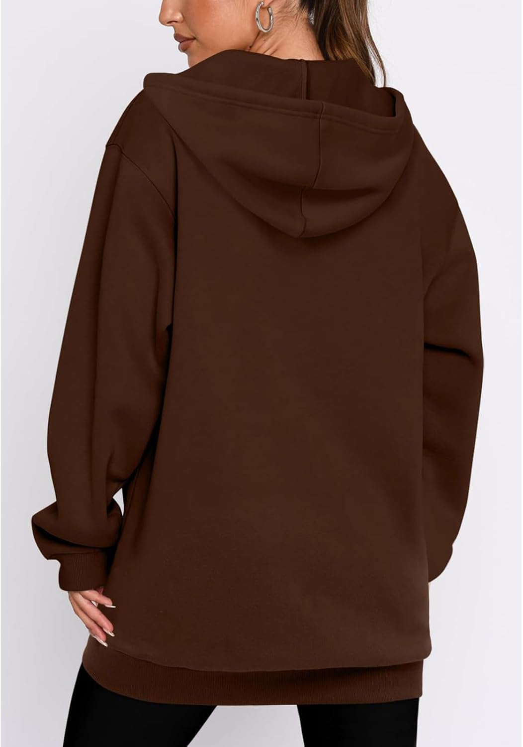 Zip Up Hoodies for Women Long Sleeve Oversized Drawstring Hooded Sweatshirts Casual Solid Color Jackets with Pocket