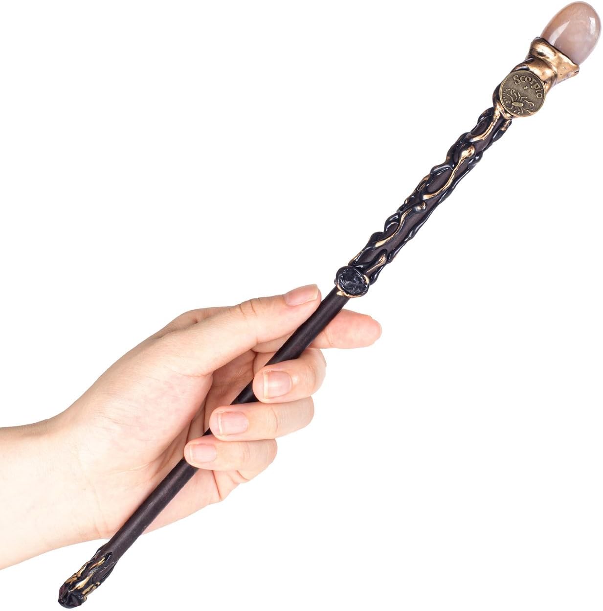 DUQGUHO Scorpio Wand Pink Agate Crystal Magic Crystal Wand Scorpio Gifts Handcrafted Witch Fairy Wizard Zodiac Wand Sorcerer Cosplay Accessories Party Stage Costume Wands
