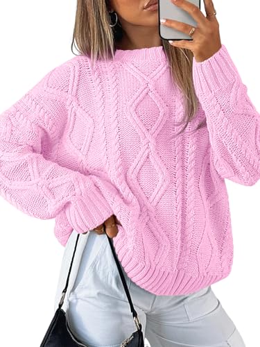Image of Trendy Queen Women's Oversized Cable Knit Crewneck Sweaters