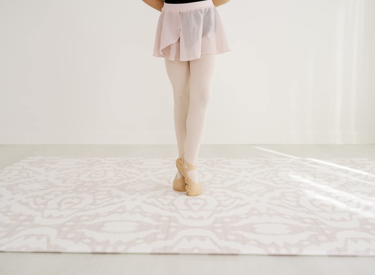 Wander & Roam Premium Reversible Play Mat - Soft Foam Child & Parent - Modern Neutral Stripe + Ikat Design - Water Resistant, Easy to Clean, Non-Toxic - Rose Pink, 3+ Years