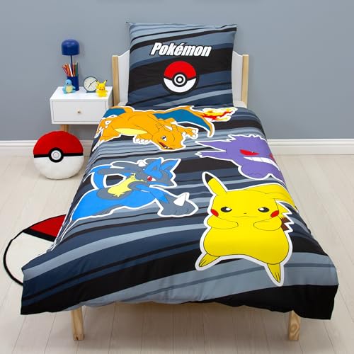 Familando Pokémon Bettwäsche Set (2-teilig) Decken- & Kissenbezug 135x200 cm & 80x80 cm mit Reißverschluss Pikachu Glurak Gengar & Lucario Öko-TEX Zertifiziert