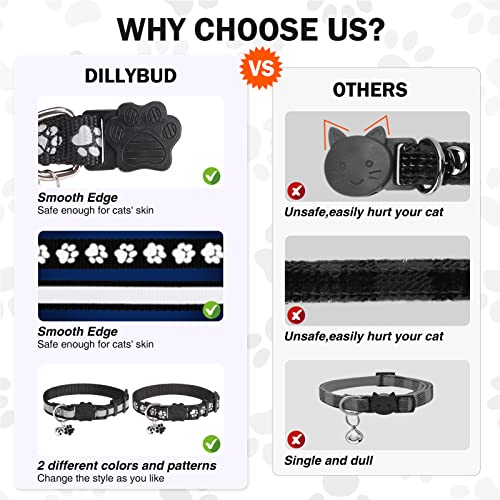 Dillybud Reflective Cat Collars Breakaway For Big Cats/Adult Cats Boys And Girls With Bell And Charm, 3/5" Width Safety Buckle Nylon Kitten Collar, 2 Pack Adjustable Soft Cute Pet Collar For Summer #TOP4