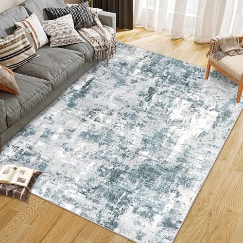 CIBTYHOH Abstract Blue/Brown Large Area Rugs for Living Room 160 * 230cm Non Slip Carpets Washable Short Pile Rugs for Bedroom Floor Mats Indoor(Blue)