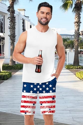 AOBUTE Men's 4th of July Shorts American Flag Patriotic Shorts with Pockets4