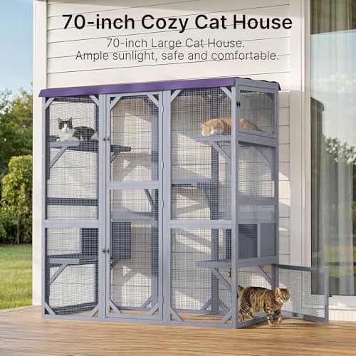 Gizoon Outdoor Cat Enclosure 70 Inch Walk-in Catio for Multiple Cats, Grey