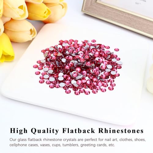 Image of Flatback Crystal Rhinestones Round Gems for Nail Art and Craft Clothes Glue Fix, Rose (2.9-3.0mm) SS12 /1440PCS