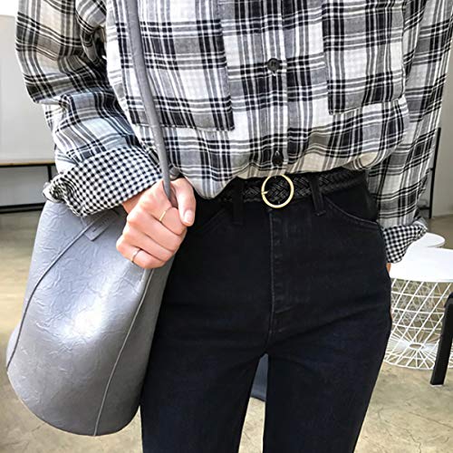 Braided Belt Women Elastic Waist Belt Leather Belt Vintage Round Buckle Adjustable Waistband For Dress Jeans Pants2